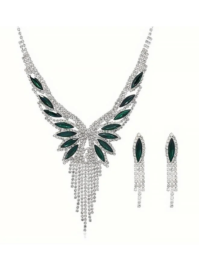 تايك تو Take Two Rhinestone Tassel Detail Necklace and Earrings Set