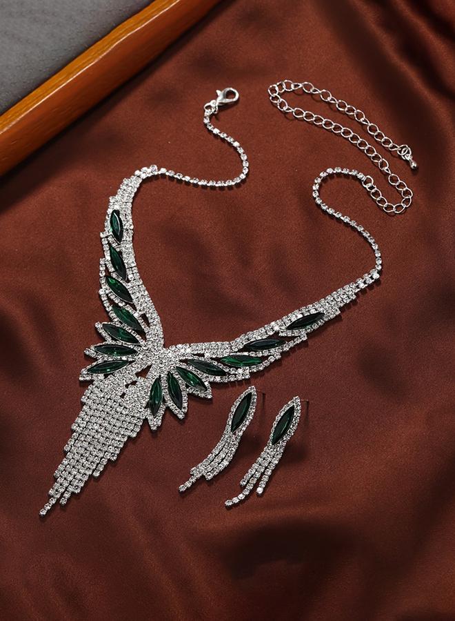 Take Two Rhinestone Tassel Detail Necklace and Earrings Set - Image 3