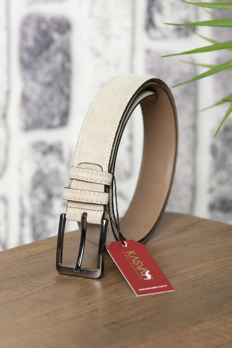 Kasva Deri Kasva Leather 3.5 cm Beige Suede Leather Belt