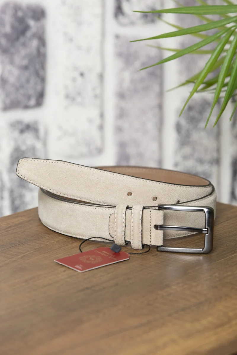 Kasva Deri Kasva Leather 3.5 cm Beige Suede Leather Belt