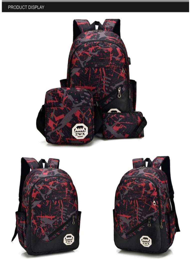 ZWX 4-Piece Back To School USB Student Backpack And Large Lunchbox With Spoon - Image 2