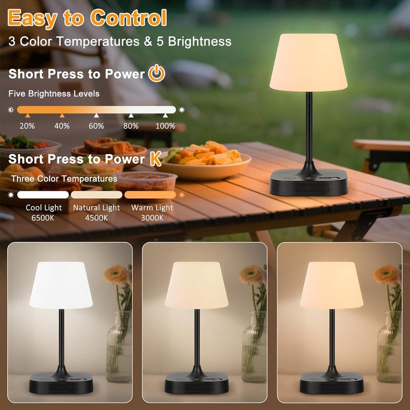 Eocean Rechargeable Table Lamp, 12000mAh Battery Operated Bedside Lamp with USB Charging Port, Portable Cordless LED Desk Lamp, Waterproof Wireless Light for Bedroom, Bathroom, Kitchen, Outdoor - Image 3