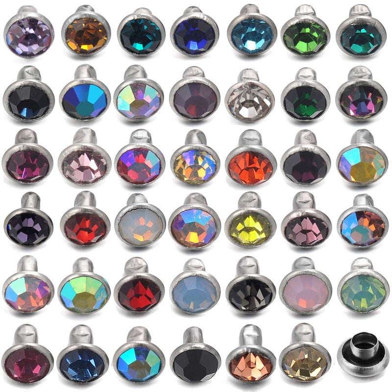 YORANYO 100 Sets 4MM Mixed Colors Cz Crystal Rivets Rhinestone Rivets Studs Rapid Rivets Silver Color Spots Studs for Leather Craft DIY Making - Image 3