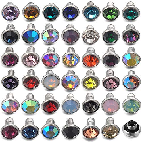 YORANYO 100 Sets 4MM Mixed Colors Cz Crystal Rivets Rhinestone Rivets Studs Rapid Rivets Silver Color Spots Studs for Leather Craft DIY Making - Image 1