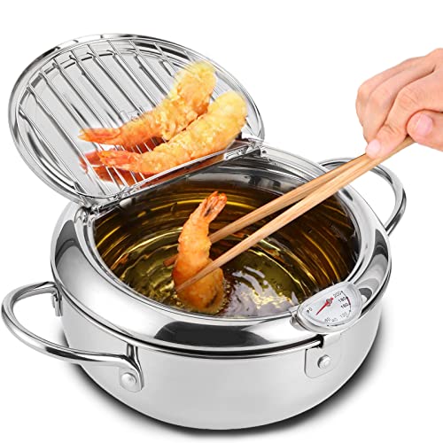 Stainless Steel Deep Fryer Pot Small Deep Fryer Pot With Thermometer Oil Drip Drainer Rack for French Fries Shrimp Chicken