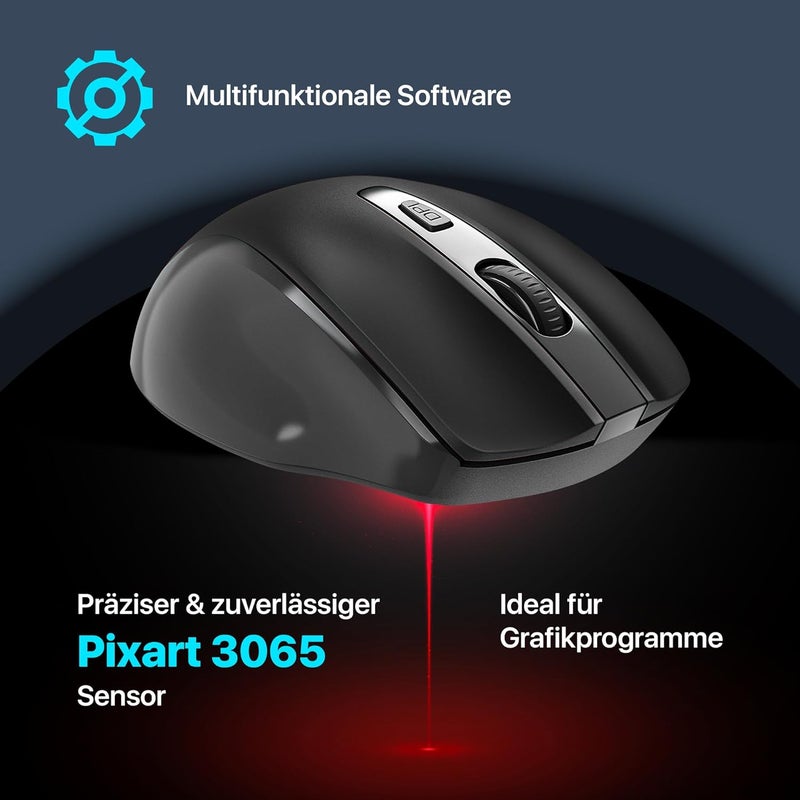 Defender Prime MB-053 Wireless Optical Mouse, Ergonomic Silent Click Office Mouse with PixArt Sensor & 6 Buttons (Black) - Image 4