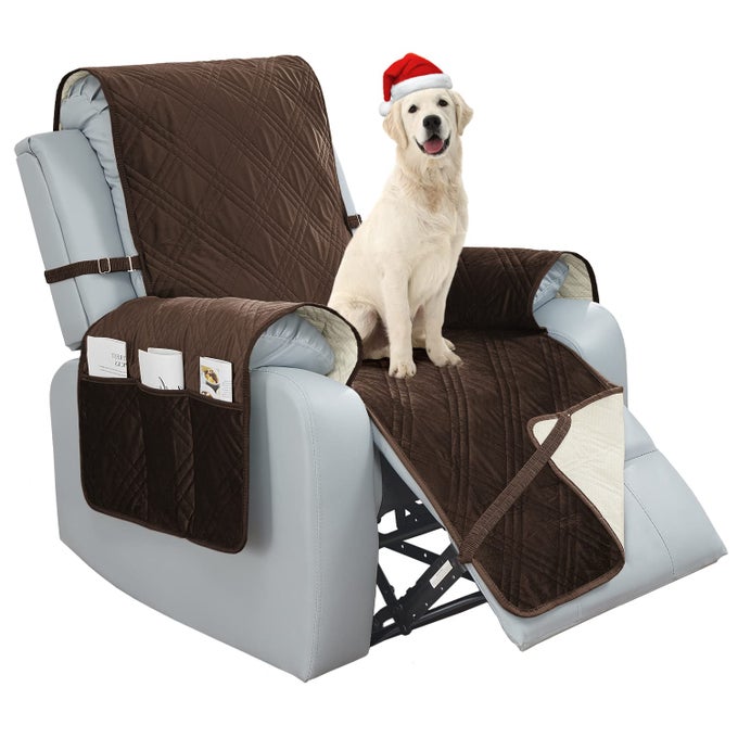 RECLINER CHAIR COVER 30 INCHES VELVET SLIPCOVER WATERPROOF RECLINER SLIPCOVER REVERSIBLE SOFA COVER WATER RESISTANT COUCH COVER FOR DOGS PETS BROWN 30