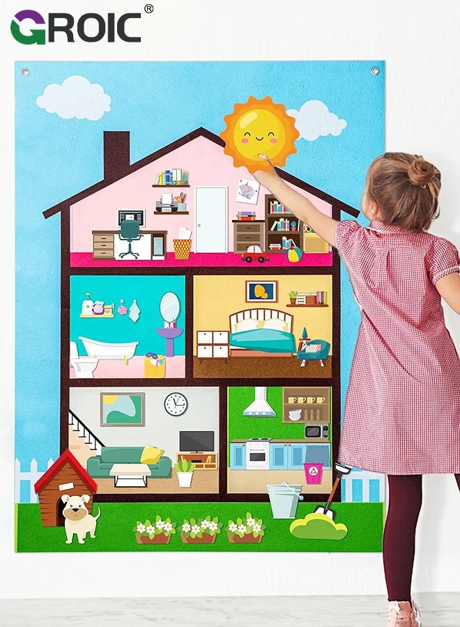 GROIC Teaching Felt Board for Kids,Cosmetic House Toddler Educational Toy, Preschool Storytelling, Interactive Learning Kit,Durable Felt Wall Activity,Home Classroom Play,Parent-child Fun interaction - Image 1