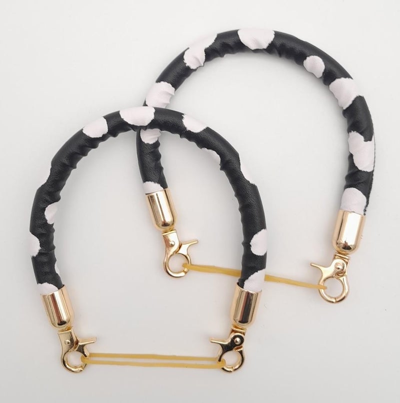 Angel Çanta Aksesuar Angel Bag Accessory Double Short Cord Bag Handle Black White Leopard Light Gold Metallic - Image 1