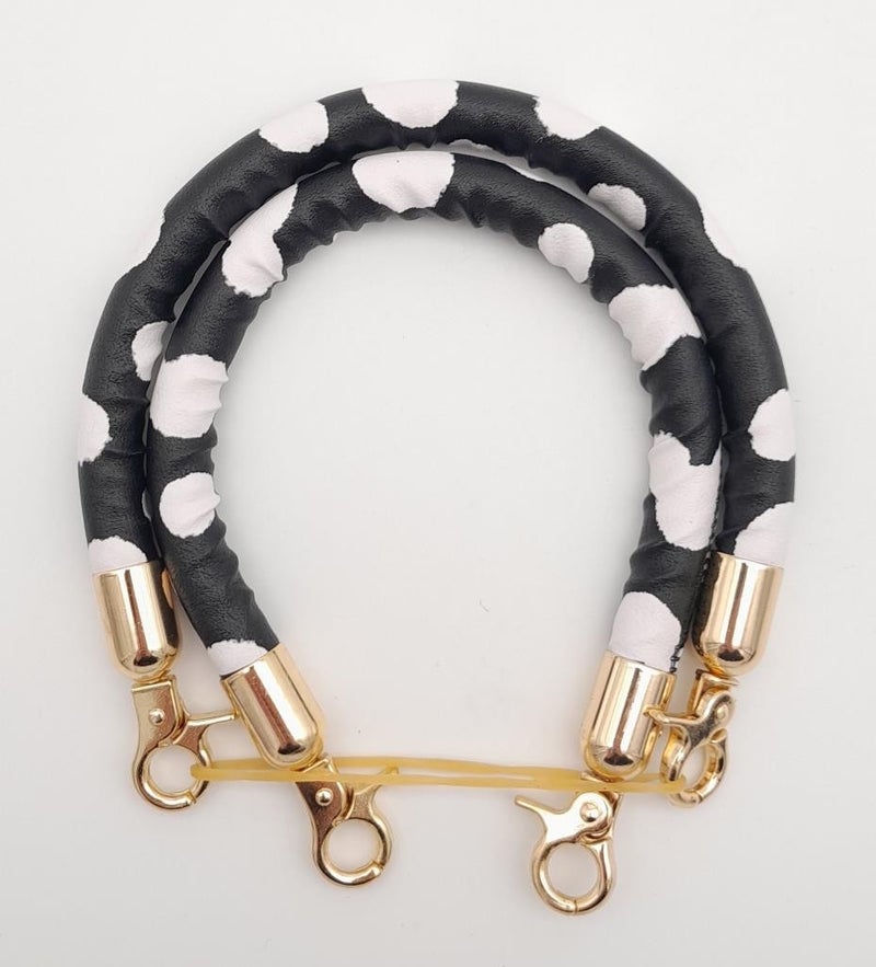 Angel Çanta Aksesuar Angel Bag Accessory Double Short Cord Bag Handle Black White Leopard Light Gold Metallic - Image 2