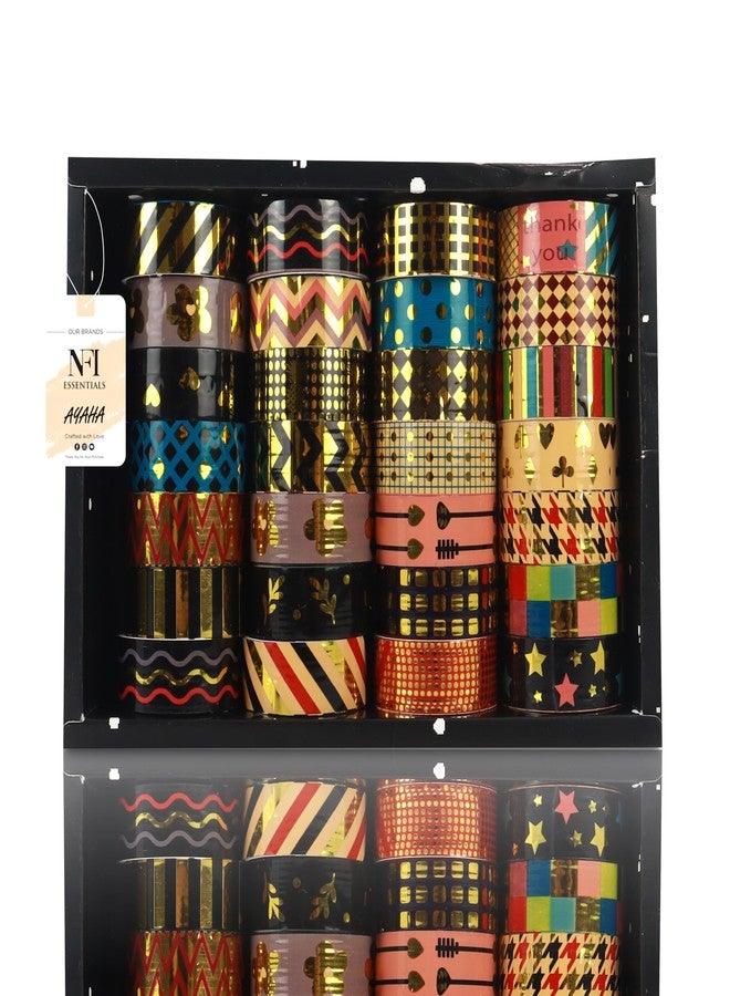NFI essentials Design 28-Roll Set of Washi Tape for School Projects Craft Scrapbook Decoration Stationery Gifts for Students with Patterns of Colored Shining Glitter Tape - Image 1