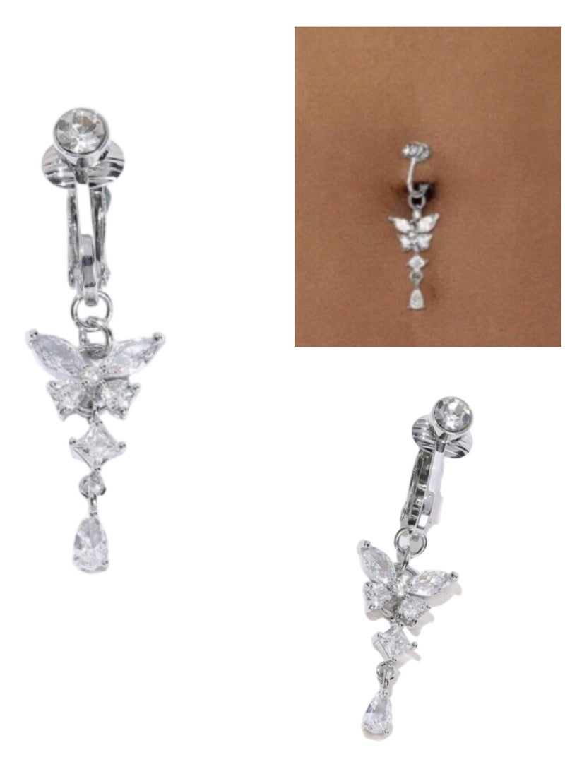 Rhinestone Belly Navel Ring Butterfly Design Decorated for Women Daily Use 1pc