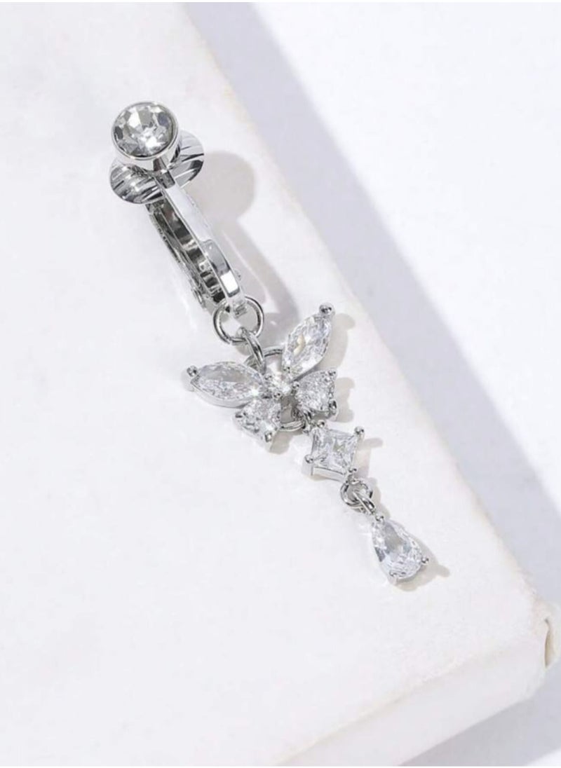 Rhinestone Belly Navel Ring Butterfly Design Decorated for Women Daily Use 1pc