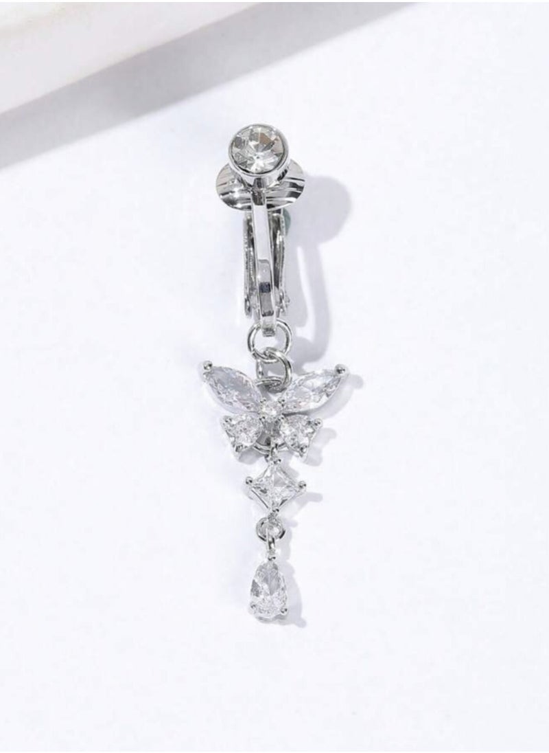 Rhinestone Belly Navel Ring Butterfly Design Decorated for Women Daily Use 1pc