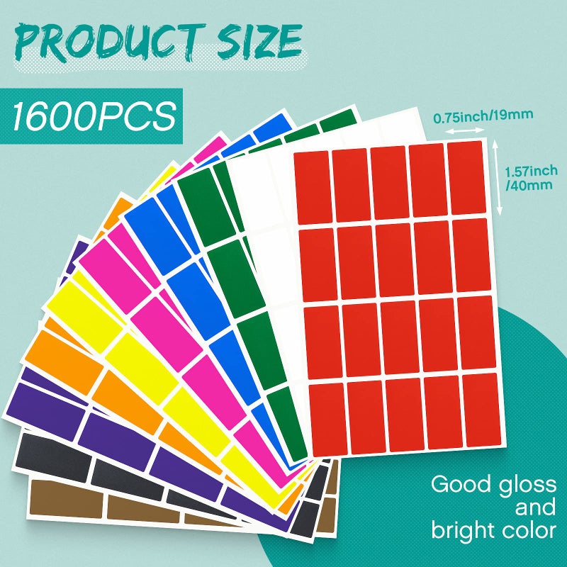 Marspark 1600 Pieces Rectangular Color Coding Stickers 1.57 x 0.75 Inch Assorted Colored Rectangle Label Adhesive Solid Colors Tags for Inventory Organize, File Classification, 10 Colors - Image 2