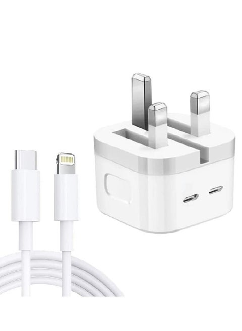Original 35W USB-C Power Adapter For iPhone 14 13 12 11 Pro Max 14 Plus XS XR XS Max iPad Pro Macbook Dual Type C Port PD Fast Charging UK Plug Wall Charger