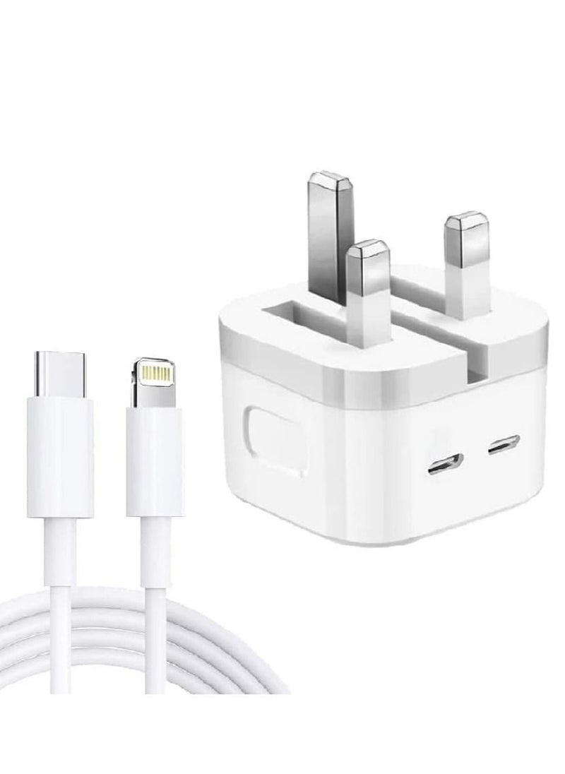 Original 35W USB-C Power Adapter For iPhone 14 13 12 11 Pro Max 14 Plus XS XR XS Max iPad Pro Macbook Dual Type C Port PD Fast Charging UK Plug Wall Charger