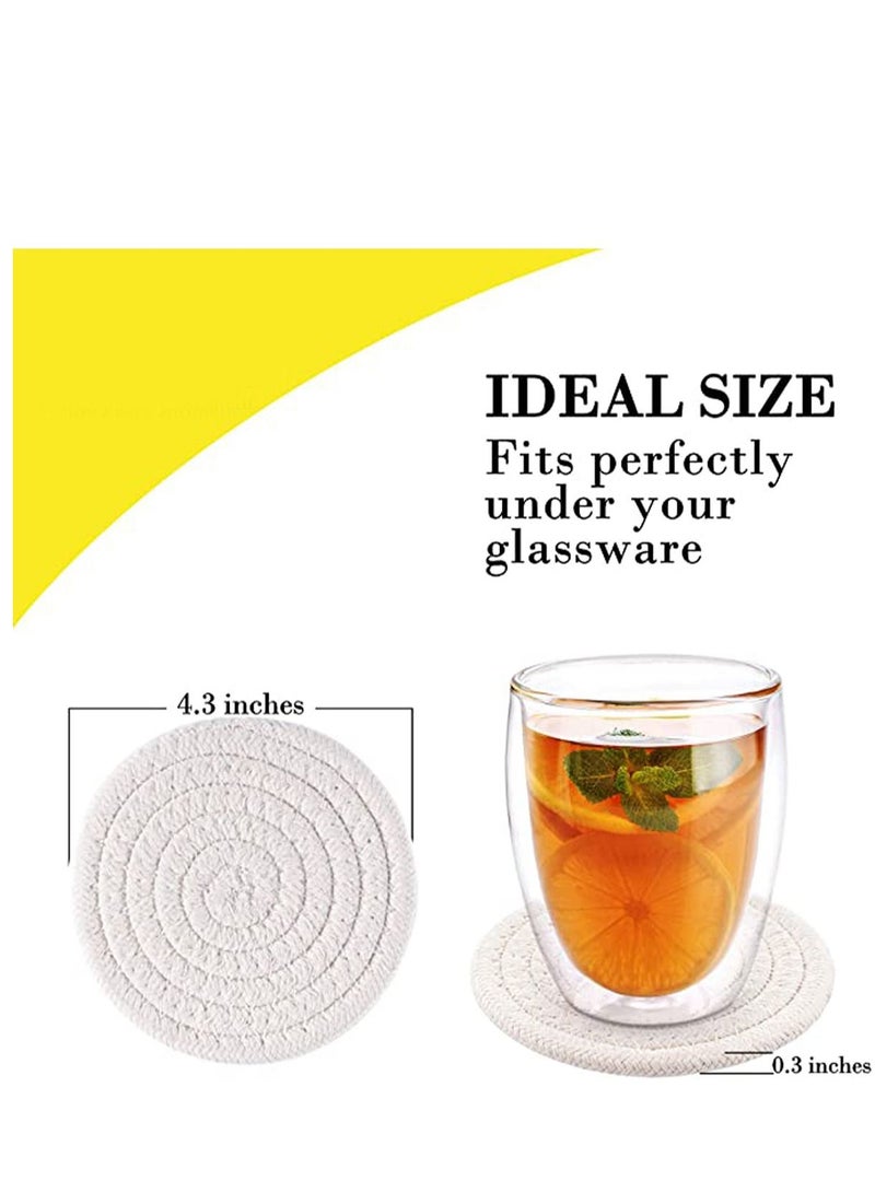 KASTWAVE Coasters for Drinks Absorbent, Vintage Woven Coasters for Table Protection, Water Absorbent Coaster Set, Farmhouse Handmade Braided Fabric Coasters Heat-Resistant  - Image 3