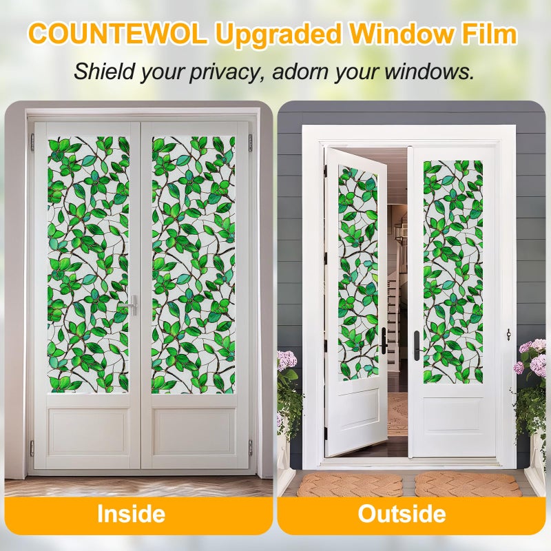 COUNTEWOL Window Privacy Film with Installation Tools Home Decorative Colored Glass Window Stickers Reusable electrostatic Rainbow Stickers (Frosted Greenery Leaf, 17.5 x 78.7 in) - Image 5