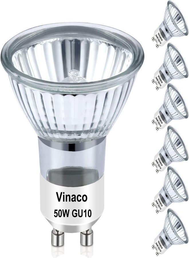Vinaco GU10 Bulb, 6 Pack Halogen 120V 50W, Dimmable, MR16 GU10 Light Bulb with Long Lasting Lifespan, gu10+c for Track&Recessed Lighting, Gu10 Base Bulb, 50W MR16/FL/GU10, Warm White - Image 1