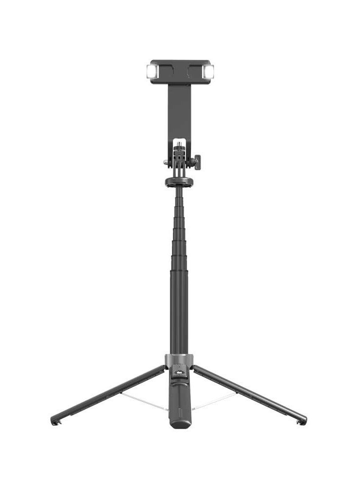 porodo Selfie Stick 135cm Extendable with Detachable Light 4 Leg Tripod / Remote shutter / 4 leg bases / Compatible with iOS & Android - Black  - Image 1