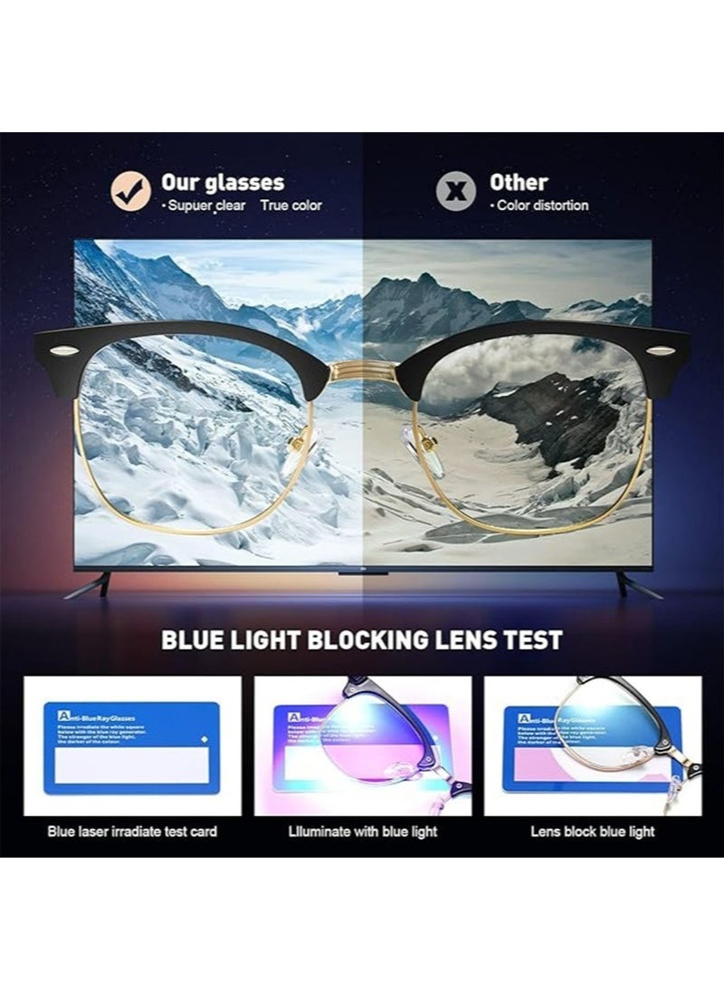 2 Packs Blue Light Blocking Glasses, Computer Reading/Gaming/TV/Phones Glasses for Women Men,Anti Eyestrain & UV Glare (Black Gold+Clear) - Image 5