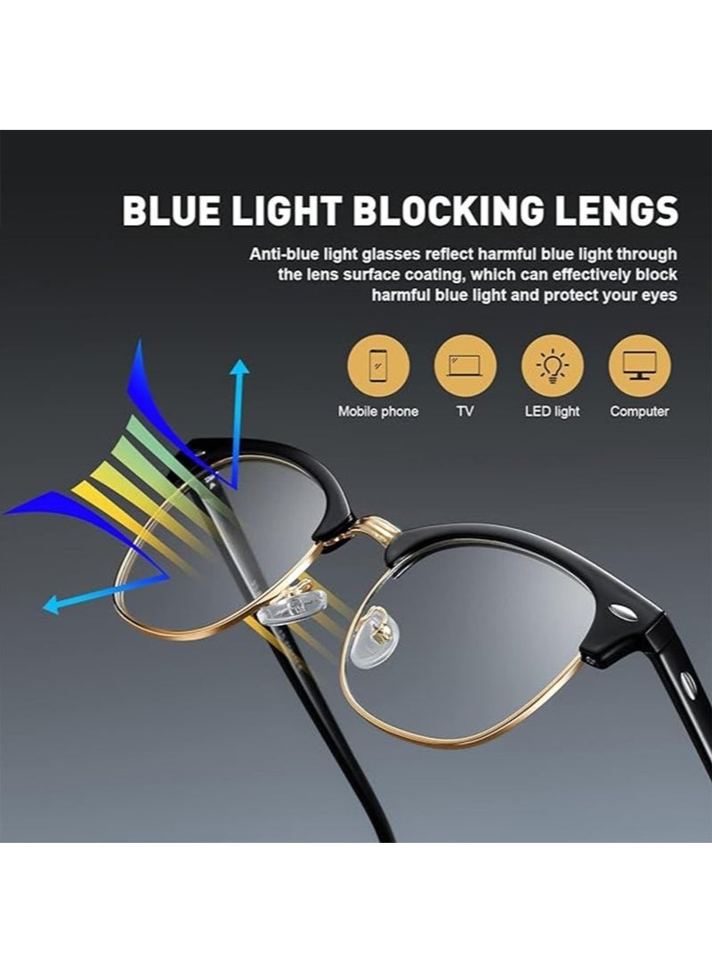 2 Packs Blue Light Blocking Glasses, Computer Reading/Gaming/TV/Phones Glasses for Women Men,Anti Eyestrain & UV Glare (Black Gold+Clear) - Image 2