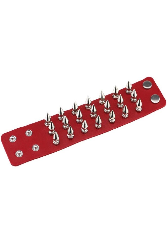 FM FM42 Red PU Simulated Leather Silvert-tone Spikes Rivets Adjustable Buckle Bracelet, Pack of 2 PCs - Image 3