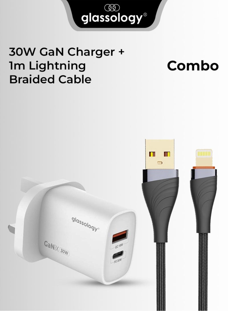 Glassology Power Duo: 30W GaN Charger + 1m Lightning Braided Cable - Image 1