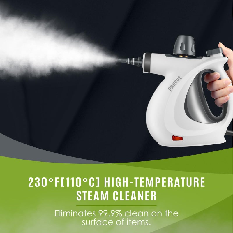 Phueut Pressurized Handheld Multi-Surface Natural Steam Cleaner with 12 pcs Accessories, Multi-Purpose Steamer for Home Use, Steamer for Cleaning Floor, Upholstery, Grout and Car (Grey) - Image 2