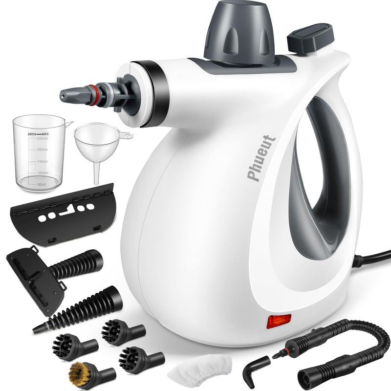 Phueut Pressurized Handheld Multi-Surface Natural Steam Cleaner with 12 pcs Accessories, Multi-Purpose Steamer for Home Use, Steamer for Cleaning Floor, Upholstery, Grout and Car (Grey) - Image 1