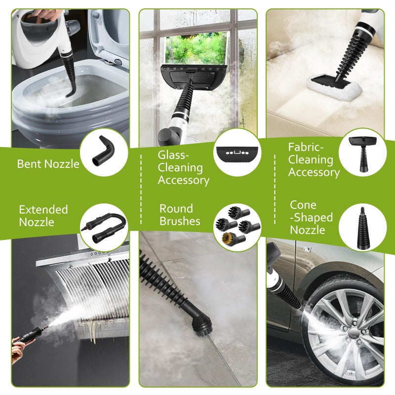 Phueut Pressurized Handheld Multi-Surface Natural Steam Cleaner with 12 pcs Accessories, Multi-Purpose Steamer for Home Use, Steamer for Cleaning Floor, Upholstery, Grout and Car (Grey) - Image 5