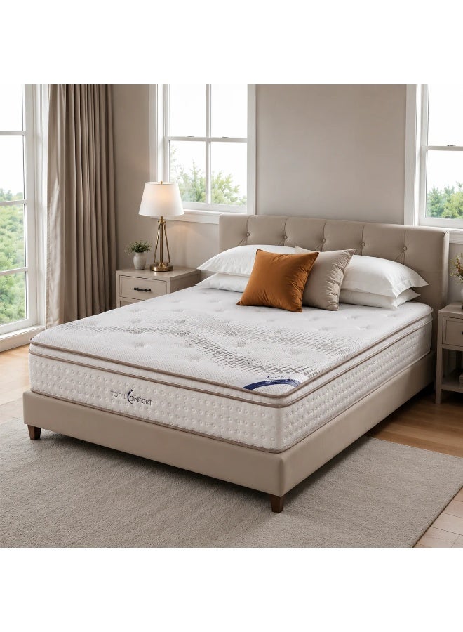 Total Comfort Wellington 3-Zone Pocket Euro Top Mattress - W 200 x L 200 x D 25 cm | Medium Firm Bed with Plush Comfort | Motion Isolation and Foam Encased Edge Support | Breathable Knit Fabric - Image 1