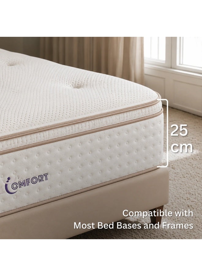 Total Comfort Wellington 3-Zone Pocket Euro Top Mattress - W 200 x L 200 x D 25 cm | Medium Firm Bed with Plush Comfort | Motion Isolation and Foam Encased Edge Support | Breathable Knit Fabric - Image 2