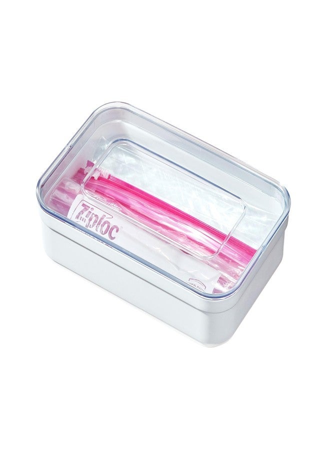 InterDesign iDesign Recycled Plastic Sandwich Ziplock Bag Holder and Dispenser - 6” L x 9” W x 2.2” H, White/Clear - Image 1