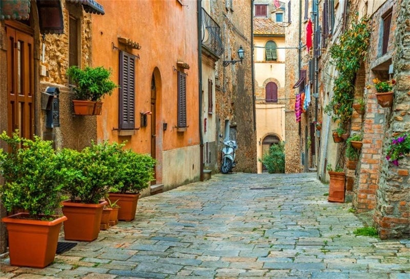 Yeele 10x8ft Italy Alley Backdrop for Photography Tuscany Old Town Narrow Street Background European Building Scene Holiday Travel Kids Adult Photo Booth Shoot Vinyl Studio Props - Image 1