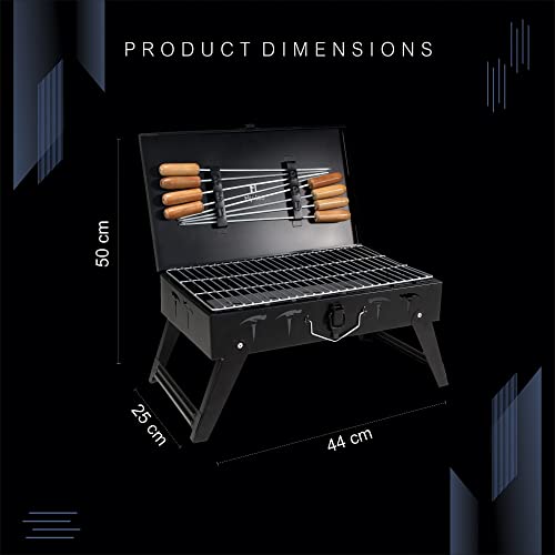 H Hy-tec (Device) Hybb, Traveler Foldable Charcoal Barbeque Grill With 8 Skewers & Charcoal Tray (Stellar Black), Free Standing - Image 2