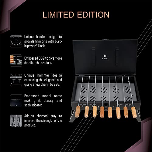 H Hy-tec (Device) Hybb, Traveler Foldable Charcoal Barbeque Grill With 8 Skewers & Charcoal Tray (Stellar Black), Free Standing - Image 4