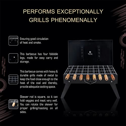 H Hy-tec (Device) Hybb, Traveler Foldable Charcoal Barbeque Grill With 8 Skewers & Charcoal Tray (Stellar Black), Free Standing - Image 3