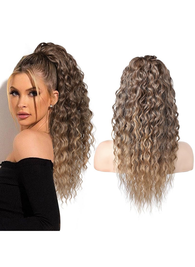 SEIKEA SEIKEA Ponytail Extension PT005 Isabella 22 Long Bohemian Curly Drawstring Ponytail Light Fluffy Multi Layered Clip in Hair Extensions Ponytail Natural Soft Synthetic Hairpiece Brown to Blonde 