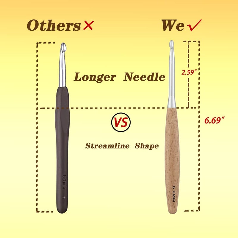Yarniss Beech Wood Crochet Hooks Set with Case,Ergonomic Handle Crochet Hooks Set 3.0mm~6.0mm - Image 4