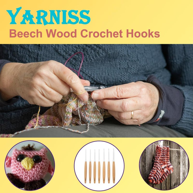 Yarniss Beech Wood Crochet Hooks Set with Case,Ergonomic Handle Crochet Hooks Set 3.0mm~6.0mm - Image 5