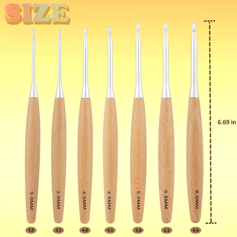 Yarniss Beech Wood Crochet Hooks Set with Case,Ergonomic Handle Crochet Hooks Set 3.0mm~6.0mm - Image 2