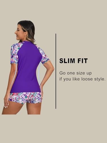Halcurt UV Protection Swim Shirts for Women with Board Shorts Purple Printed M - Image 4