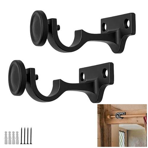 SaKeGa Mystic Colonial Medieval Cast Iron Curtain Rod Brackets Set of 2 3 Inch Adjustable Rustic Wall Mount Drapery Holders with Black Coating Heavy Duty - Image 1