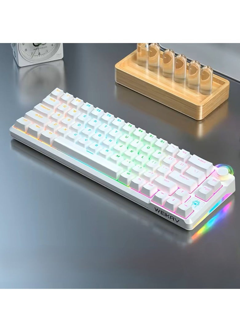 كيبورد العاب ميكانيكي، 68 مفتاح، مفتاح احمر/ازرق، اضواء RGB، عربي، سلكي USB نوع C، مقاوم للماء والغبار أبيض إنجريدي - مفتاح احمر - Image 1