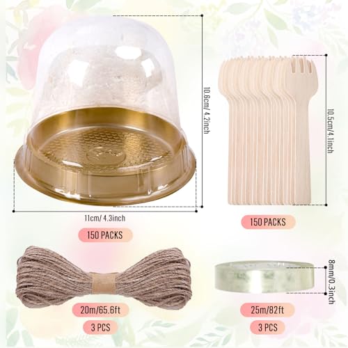 Whaline 50 Sets Disposable Individual Charcuterie Cup Clear Plastic Round Cake Boxes with Dome Lids Mini Wooden Spork Rope for Outdoor Snack Packing Open Houses Gatherings Wedding Party Event - Image 2