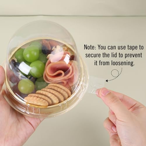 Whaline 50 Sets Disposable Individual Charcuterie Cup Clear Plastic Round Cake Boxes with Dome Lids Mini Wooden Spork Rope for Outdoor Snack Packing Open Houses Gatherings Wedding Party Event - Image 4