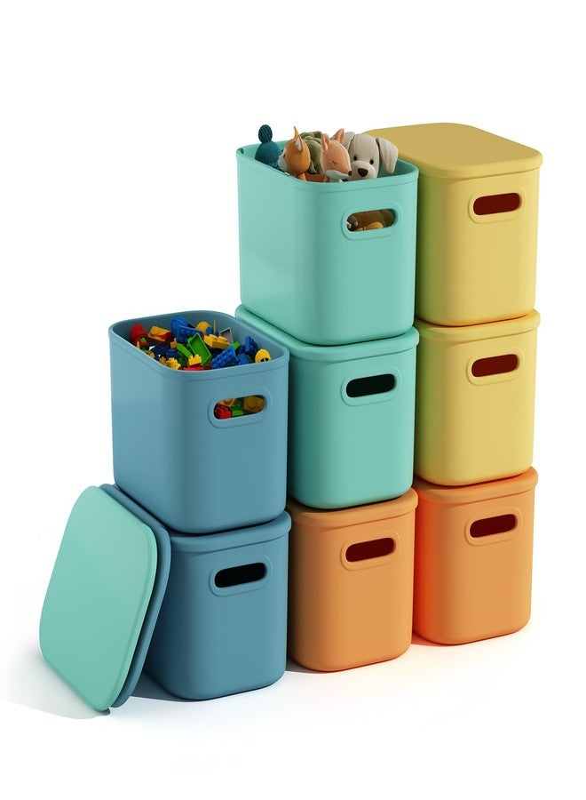 BOBIBOSS 8 Pack Colored Stackable Storage Bins with Lids for Shelves, Storage Containers with Lids for Organizing, Storage Boxes with Handle, Plastic Cubby Bins with Lids for Classroom, Snacks, Craft - Image 1