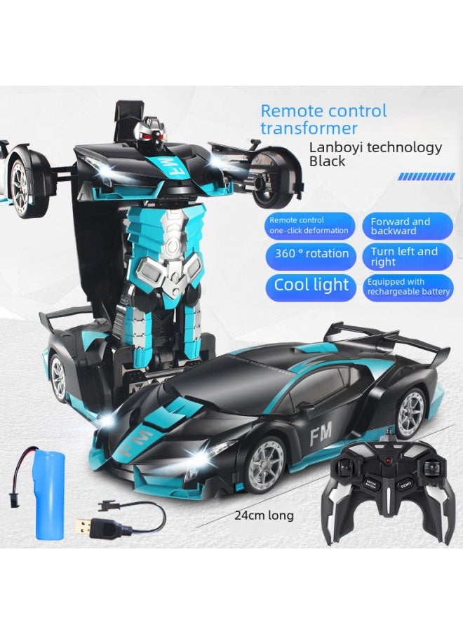 Generic Remote Control Car 1:18 One-button Remote Control Deformation Car Robot Toy Children Remote Control Deformation Stall-Color:Remote Control Deformation Blue Police Car-Proportion:1:18  - Image 3